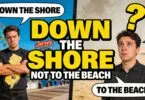 Down the Shore vs To the Beach - New Jersey saying explained with text and beach imagery