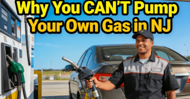 Gas station attendant demonstrating why you can't pump your own gas in New Jersey - NJ unique gas law