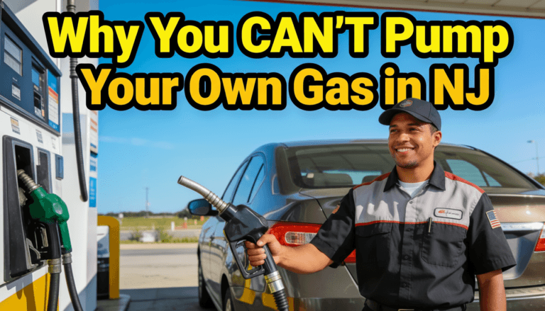 Gas station attendant demonstrating why you can't pump your own gas in New Jersey - NJ unique gas law