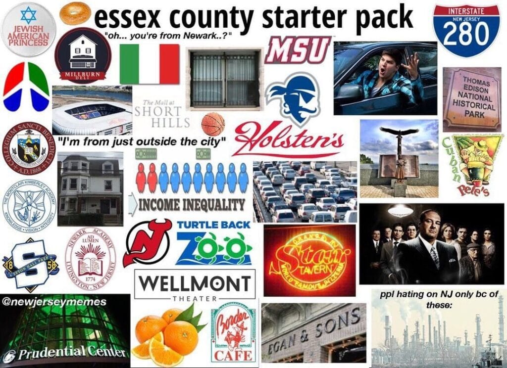 Essex County starter pack featuring Newark, Montclair, Livingston, and diverse North Jersey culture