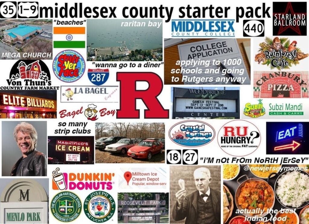 Middlesex County starter pack featuring New Brunswick, Edison, Woodbridge, and diverse Central Jersey life