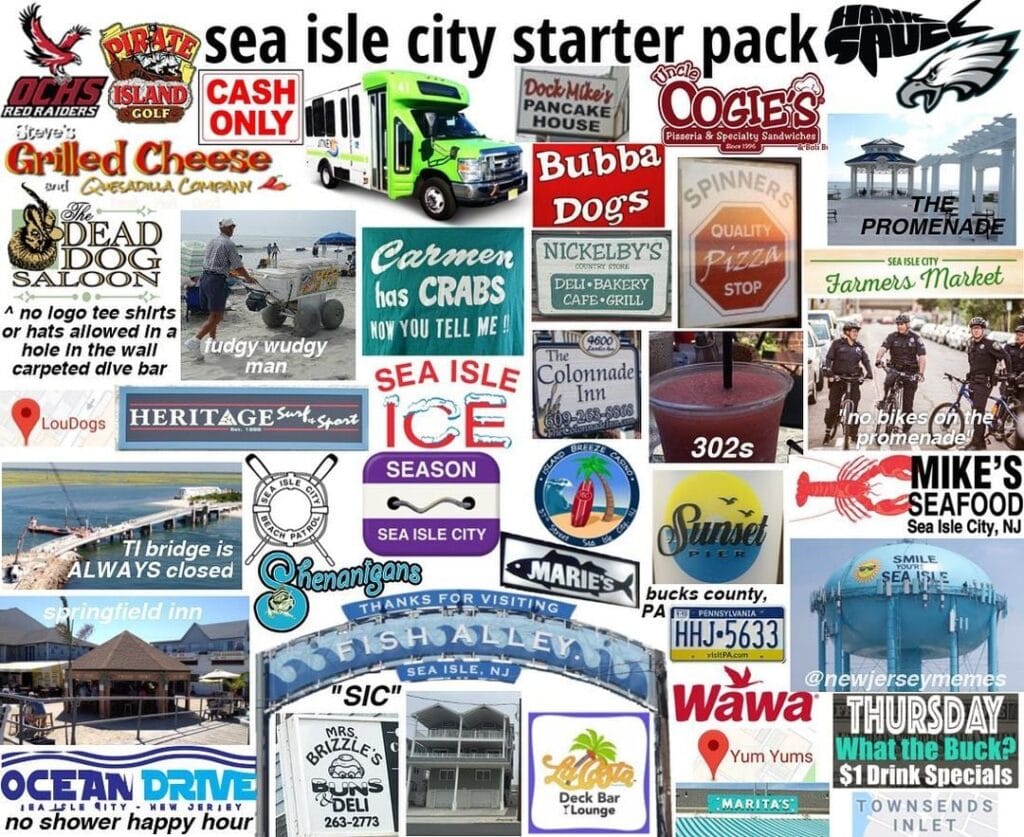 Sea Isle City starter pack featuring Cape May County shore life, boardwalk, and beach culture