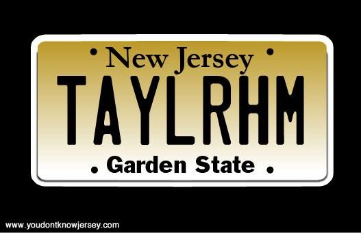 Funny New Jersey vanity plate reading TAYLRHM, a Taylor Ham food joke plate
