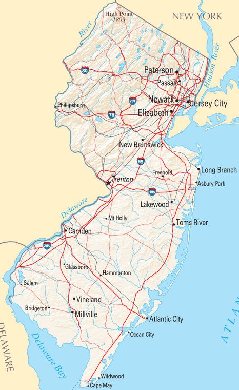Map of New Jersey showing location